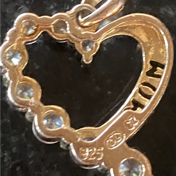 Gold Heart “Mom” Pendant w/ genuine cubic zirconia, gold over 925. - Picture 3 of 5